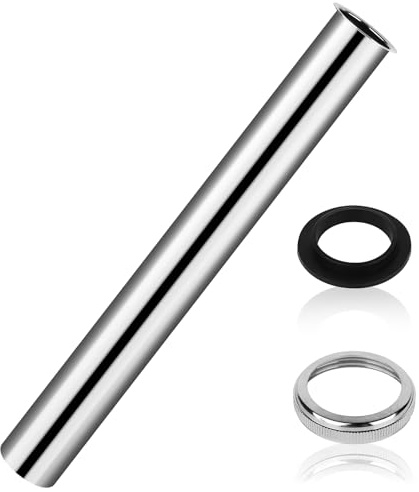300mm Langer Tauchrohr Siphon - Verdickt Universal Tauchrohr, Design Tauchrohr, Extra Langes Rohr, Verlängerung Rohr Abfluss mit Mutter Dichtungsgummischeiben, Röhrensiphon Chrom für Haus Bad Küche