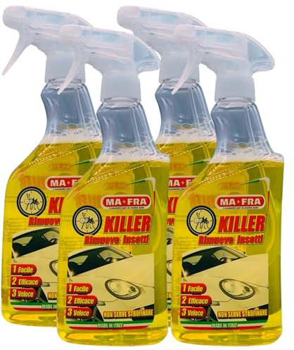 Detergente Spray Per Auto Rimuove Insetti KILLER. Elimina Macchie, Tracce Di Insetti e Moscerini In Modo Facile e Veloce Senza Strofinare 500ml (4 Spray)