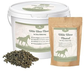 Krauterie Wilde Wiese Mineral - Heufütterung für Pferde (1000g) | mineralisiertes und vitaminisiertes Ergänzungsfutter für Pferde in Spitzenqualität - getreidefrei, zuckerfrei, melassefrei