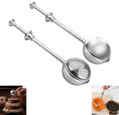 Pinza da tè, 2 pezzi, colino per tè sfuso – Palline da tè con manico telescopico in acciaio inox 304, infusore per tè, pinza da tè, colino per farina, cacao in polvere, farina, spezie, zucchero