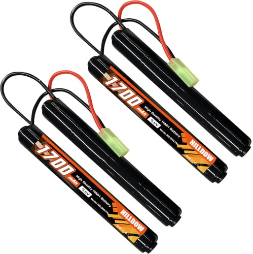 Hilldow 9,6V NiMH Airsoft Akku 1700mAh wiederaufladbarer Akku mit Mini-Tamy-Stecker für Airsoft-Waff(2 Packungen)