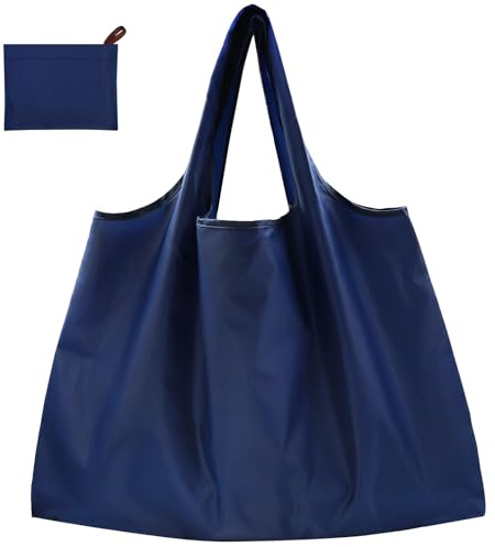 CHEESANHERR Sac Courses Pliable, Sac Cabas Grande, Tote Bag Sacs Tissu à Provisions Réutilisable, Sacs Pliables Grocery Shopping Bag pour Extérieur Voyage, 53 X 66 cm (Bleu Marine)