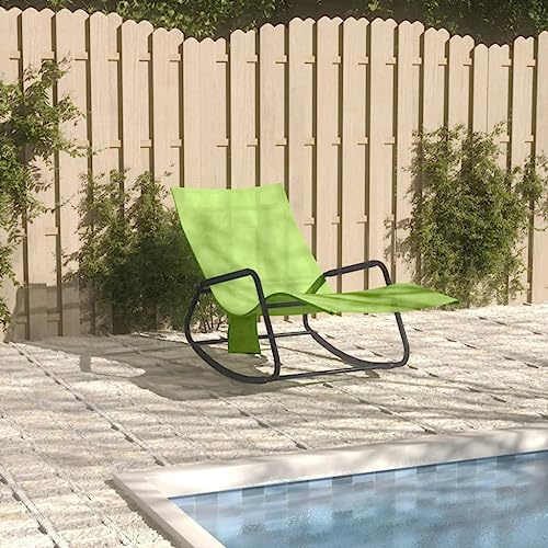 QUAHEAS Sonnenliege Stahl und Textilene Grün, 145x57x83 cm Gartenliege mit Seitentasche, witterungsbeständiger Outdoor Relaxliege für Pool, Terrasse und Strand