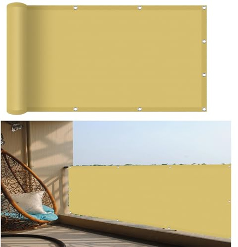 Sonnensegel Wasserdicht Rechteckig 50 x 580 cm Sonnenschutz UV Schutz Windschutz, mit Seil Rechter Winkel Segeltuch Wasserdicht Sonnensegel mit Ösen, Für Balkon Garten, Sandgelb