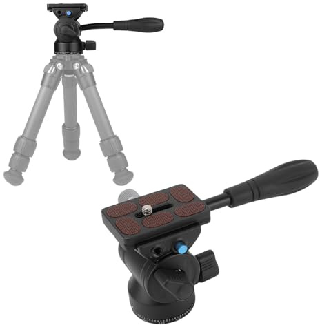 Zunate Tripod Fluid Head, Metal Pan Tilt Head with Telescopic Handle, 360 Degree Horizontal and 180 Degree Vertical Rotation, for DSLR Mirrorless Cameras, Load 3Kg