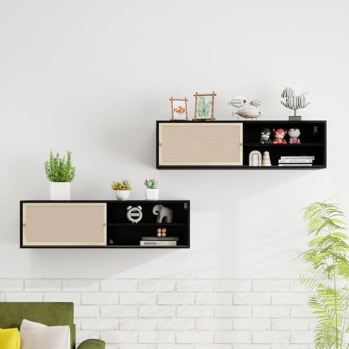 Moderner Stilvoller Wandschrank Mit Schiebetüren Aus Rattan-Geflecht – Vielseitiger Aufbewahrungsschrank Für Bücher, Medien Und Deko – Raumsparende Designlösung Mit Verstellbaren Einlegeböden