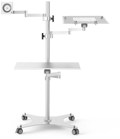 WPBXQKWAY Floor Laptop and Monitor Stand, Mulitiuse Rolling Laptop Floor Stand, Universal Mobile Single Monitor Mount, with Wheels and Keyboard Tray, Adjustable Angle and Height, Loading Capacity 8kg