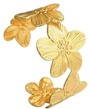 Breit Gold Armreif für Damen, Edelstahl Damen Armreif Gold, Frauen Verstellbarer Offener Manschettenarmband Golden Stapelbarer Schmuck Handgelenk Frauen für Alltag und Festliche Anlässe