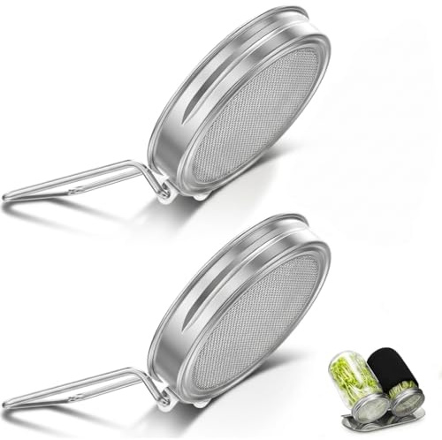 2 Pack Sprouting Lids for Wide Mouth Mason Jars (86mm), Stainless Steel Mesh Sprouting Jar Lid with Stand, Seed Germination Lid for Growing Bean, Alfalfa, Broccoli & Mung Bean Sprouts at Home