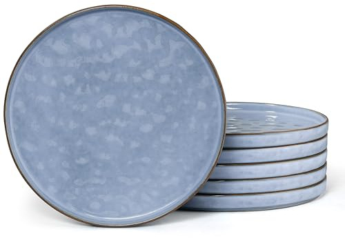 Herogo 6 Piece Stoneware Dinner Plates 26.3cm, Reactive Glaze, Grayish Blue | Tableware Dining Plates Set of 6, Large Serving Dishes for Party Wedding Birthday Picnic, Dishwasher & Microwave Safe