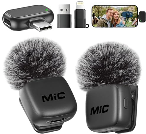 Microfono Lavalier Wireless, Mini Microfono con cancellazione del rumore, accoppiamento automatico con mute e riverbero, Mini Microfono Bluetooth per registrazione video, Vlogging, TikTok, YouTube