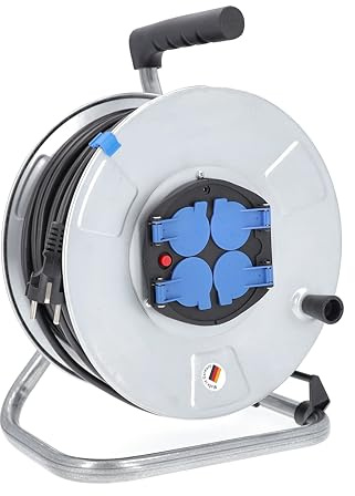 as - Schwabe Kabeltrommel 25 m H05RR-F 3G1,5, IP20 Innenbereich, 4 Schutzkontaktsteckdosen, Thermoschutzschalter, Stahlblech, Made in Germany