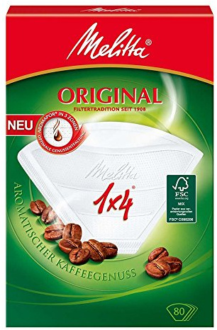 Melitta Filtertüten weiß Größe 1x4, 1er Pack (1 x 80 Stück)
