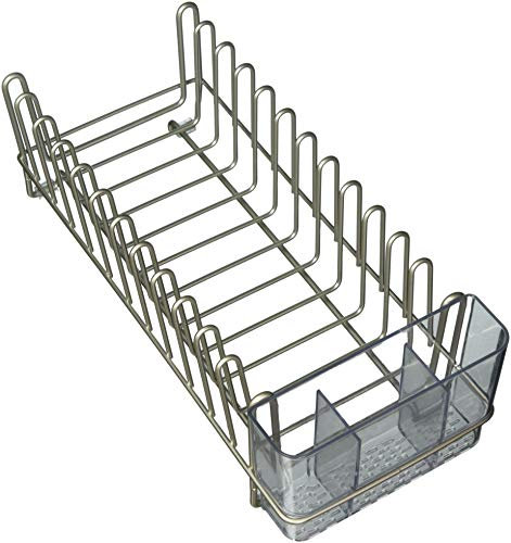 mDesign égouttoir à vaisselle pour la cuisine – avec un range couverts – egouttoir vaisselle inox pour assiettes, verres, tasses, etc. – en acier – satiné/transparent