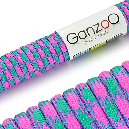 Ganzoo Paracord 550 Seil 4mm Outdoor-Schnur / 15 Meter/Typ 3 / Nylon & Polyester/ 7 Innenstränge/Allzweckseil für Hundehalsband/Hundeleine & Knüpfen/Camping & Survival/Magenta Türkis