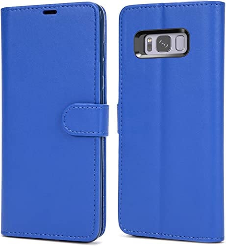 NWNK13 For Samsung Galaxy S8 Case Leather Wallet Book Flip Folio Stand View Magnetic Closure with Card Slots Cover for Samsung S8 Blue