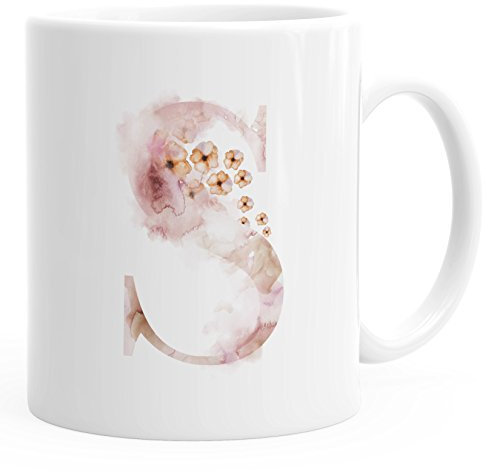 Autiga Buchstaben-Tasse S Tasse mit Buchstabe Alphabet Monogramm Watercolor gezeichnet Kaffeetasse weiß Unisize