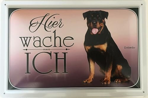 Deko7 Blechschild 30 x 20 cm Hier wache ICH - Rottweiler Hund