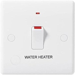 BG Electrical Single Switch with LED Indicator and Flex Outlet for Water Heater, Double Pole, Round Edge, Nexus 800 Series, White Moulded, 20A, 833WH
