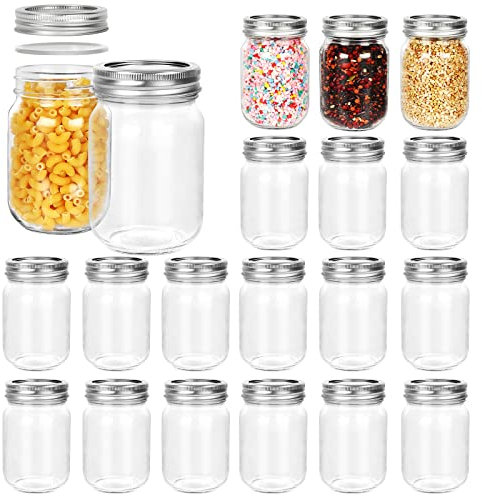 Einmachgläser, 340 ml, 20 Stück, 360 ml Einmachgläser mit Deckel mit normaler Öffnung, Glasbehälter, Aufbewahrungsbehälter für Hafer, Marmelade, Gelee, Honig, Bohnen, Gewürze, Hochzeits-Party,
