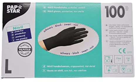 PAPSTAR Nitril-Handschuh, puderfrei, schwarz, Größe: L, Sie erhalten 1 Packung, Packungsinhalt: 100 Stück