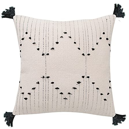 MOCOFO Kissenbezüge Creme getuftet gewebtes Quastenkissen dekorative Sofakissen Böhmisches Besticktes Kissen nur, gewellt 45x45cm