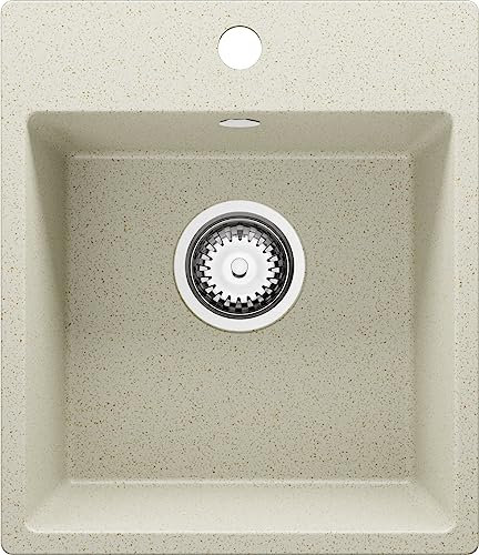 Fregadero Cocina Beige 38x44cm, Fregadero Granito 1 Seno + Sifón, Fregadero sobre encimera al mueble 40cm - Riga Easy de Primagran