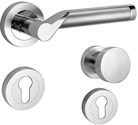 ck-türbeschläge Design Drückergarnitur Lightning | Schnellmontage Schraubrosettenoptik | Festdrehbare Lagerung | Chrom/Edelstahl matt (Wechsel (DIN-R))