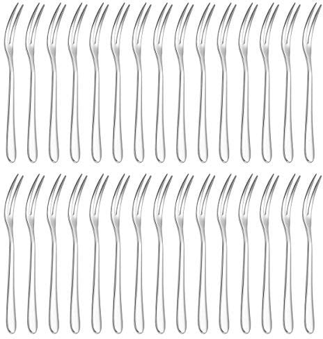 Stainless Steel Fruit Forks, DBAILY 30pcs Mini Elegant Dessert Pastry Appetizer Forks Set Fine Polishing Small Two Prong Cake Fork for Home Restaurant Buffet (Silver) 13cm