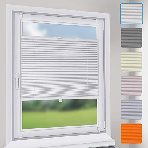 Sekey Premium Plissee - Hochwertiges Faltrollo ohne Bohren - Jalousie für Fenster & Tür - Sonnenschutz - lichtundurchlässig (Weiß, 130x200cm)