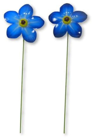 Pair of Handcrafted Forget Me Not Metal Garden Ornaments - 48cm Tall Unique Garden Stakes for Pots & Borders - Durable, Handcrafted Outdoor Decorations - Vibrant Blue Flowers for Garden - two flowers