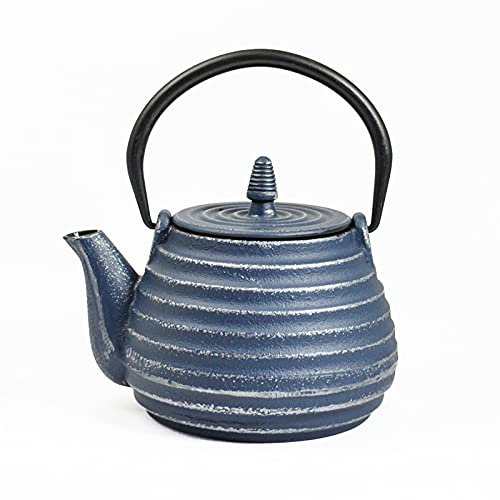 Tèbié Classic Cast Iron Teapot Blue/Silver 0.8 Litres with Stainless Steel Strainer Asian Style