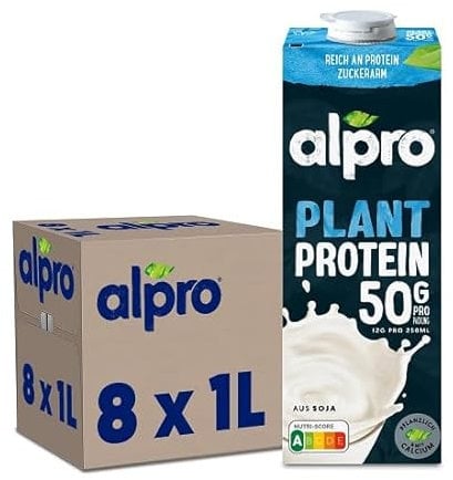 Alpro Soya High Protein Plant-Based Long Life Drink - Vegan Dairy Free & Lactose Free Milk Alternative - 1L (Pack of 8)