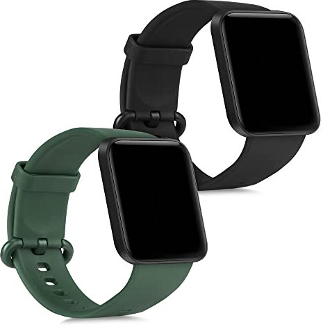 kwmobile Straps Compatible with Xiaomi Mi Watch Lite/Redmi Watch Straps - 2x Replacement Silicone Watch Bands - Smartwatch or Fitness Tracker - Black/Dark Green