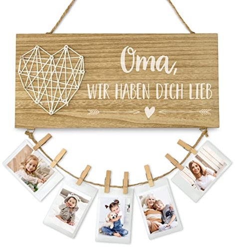 Darlena Oma wir haben Dich lieb | Oma Geschenk, Geburtstagsgeschenk | Holzschild, Fotoseil und Holz Klammern | Tolles Geschenk für Oma zum Geburtstag, Muttertag oder Weihnachten