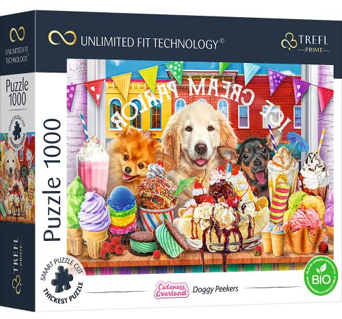 Trefl Prime - Uft-Puzzle Cuteness Overload: Doggy Peekers - 1000 Elemente, Die Dickste Pappe, Bio, Hunde, Tiere, Süßes Bild, Süßigkeiten, EIS, Unterhaltung Für Erwachsene Und Kinder Ab 12 Jahren