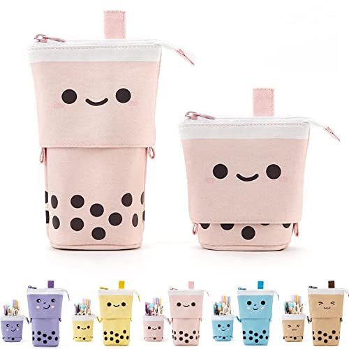 NEWUPZSI Federmäppchen Reißverschluss 2-in-1 Milchtee Mädchen Schlampermäppchen Weihnachten Geschenke für mädchen Kinder Stifteköcher Ständer Bleistifthalter Teleskopisch Mäppchen Einziehbares