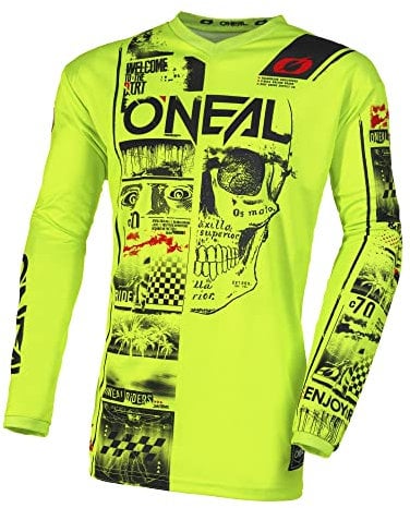 O'NEAL | Motocross-Shirt Langarm | MX MTB Mountainbike | Passform für Maximale Bewegungsfreiheit, Eingenähter Ellbogenschutz | Element Youth Jersey Attack V.23 | Kinder | Neon-Gelb Schwarz | Größe XS