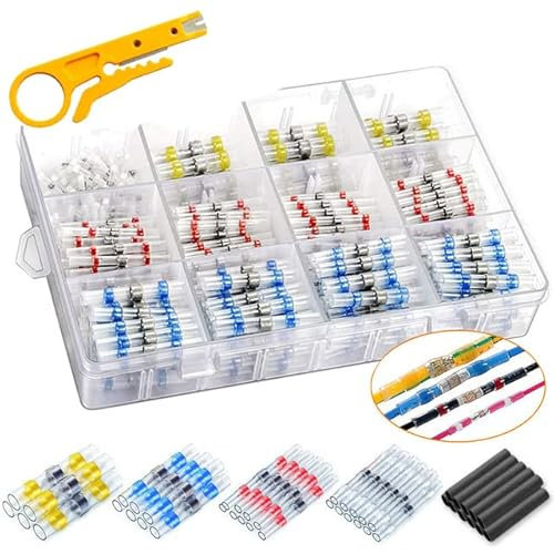 500Pcs Lötverbinder mit Schrumpfschlauch Set, Lötdichtung, Drahtverbinder-Set, wasserdichte Lötdichtung, Stoßklemmen, isolierte elektrische Stoßklemmen, Drahtspleiße für Automobil-Marine-Boote