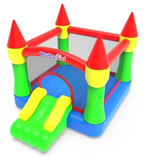Bounceland Inflatable Bouncy Castle with Blower - Classic Castle Bouncer - Inflates in Minutes with Easy Setup, Storage Bag and Ground Stakes Included