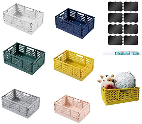 NCRGB Klappbox,Klappkiste Aufbewahrungskorb,Klappboxen Faltbar Stabil,Klein&Groß Aufbewahrungsbox Aufbewahrungskorb für Küche Schlafzimmer Büro (6 MIX, 22×14.8×7.8 cm)