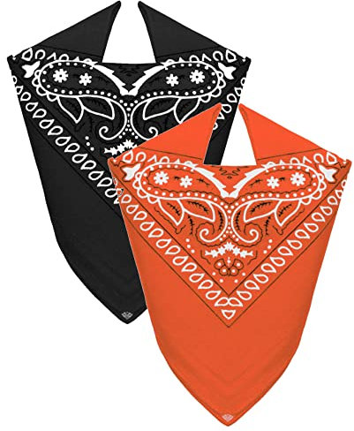 Van Der Rich ® - Set 2 Bandanas aus 100% Baumwolle Halstuch für Herren Damen (Schwarz-Orange, One Size)