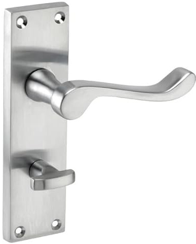Golden Grace Scroll Bathroom Handles Pair, Satin Brushed Chrome, 150x40mm | Supplied with a thumbturn spindle, screws and coin release, with a classic Victorian scroll lever style.