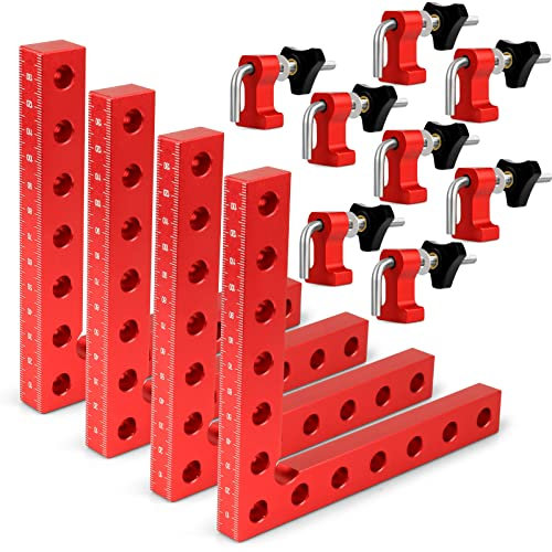 Morsetto a 90 Gradi, Morsetto per Armadio, Attrezzo Quadrato ad Angolo Retto in Lega di Alluminio 14 X 14 Cm, Morsetti Angolari per Utensili Per la Lavorazione del Legno (Red 4 Pack)