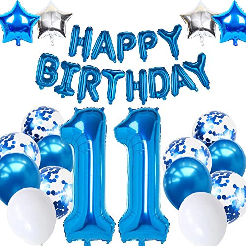 11. Geburtstagsdeko Junge, Luftballon 11. Geburtstag Blau, 11. Geburtstag Dekoration Blau, 11 Jahr Geburtstagsdeko Blau, Luftballon 11 Geburtstag für Mädchen Jungen 11 Jahr Party Deko