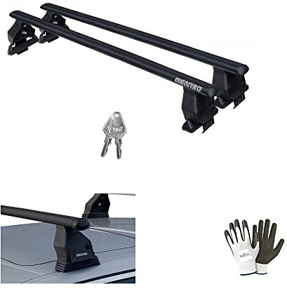 Compatible avec Renault Laguna II 4 des Portes année 2001 avec Toit Lisse FIX024G Barres Porte-Bagages 112CM Barre MENABÒ Acier+KIT DE Montage+Pied+Serrure avec CLÉS