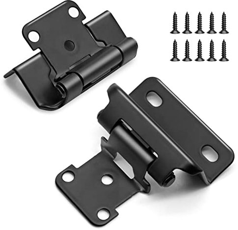 1/2 Overlay Semi Partial Wrap Cabinet Hinges, 4 Pairs (8 Pcs) Self Closing Matte Black Hinges for Variable Kitchen Bathroom Cabinets Cupboard Doors