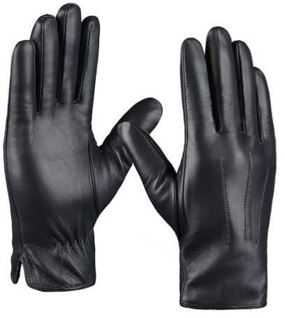MGGMOKAY Herren Lederhandschuhe Kaschmir gefüttert,Schwarz,M