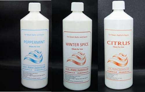 Spa Fragrance kit, Sauna and Steam Room Milk, Essential Oils, 3 x 1 Litre Multipack (Peppermint, Winter Spice, Citrus)