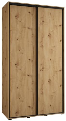 MEBLE KRYSPOL Davos 1 130 Schlafzimmerschrank mit Zwei Schiebetüren - Moderner Kleiderschrank mit Kleiderstange und Regalen - 235,2x130x45 cm - Artisan Artisan Schwarz